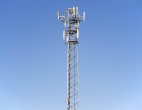 Telecommunications tower with antennas. Free public domain CC0 photo.