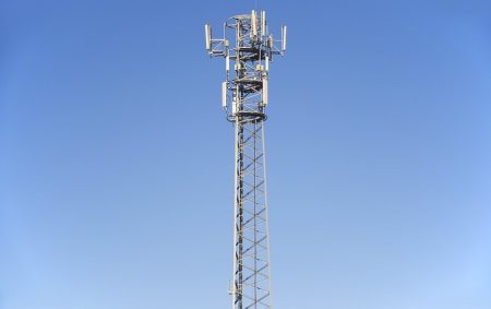 Telecommunications tower with antennas. Free public domain CC0 photo.