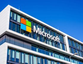 Microsoft logo at office building, Munich Germany