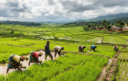 Firefly GeminiFlash Génère une photo pour illustrer un article sur les 10 000 hectares de riziculture plu 12035